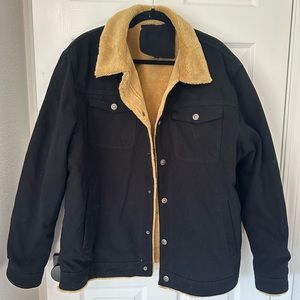 Men’s black denim brown fur jacket